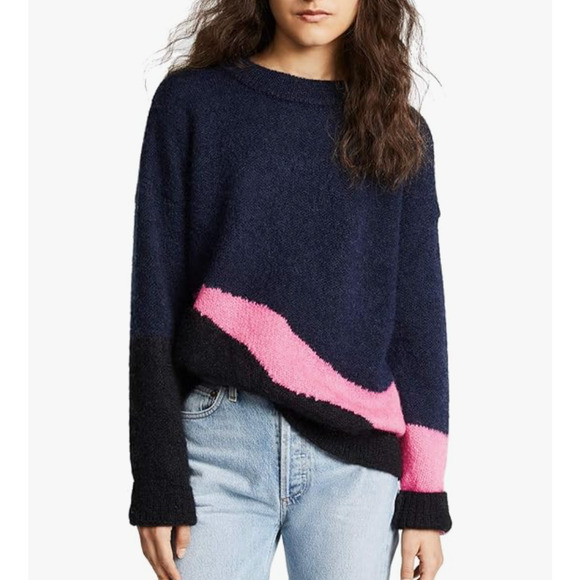 Zadig & Voltaire Tony Mohair Sweater, Blue/Pink/ Black Size S Made in Italy - Picture 1 of 8